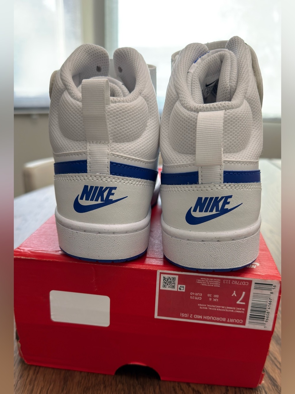 Nike Court Borough Mid 2 GS Summit White/Hyper Royal 7Y/8.5Womans - Picture 5 of 8